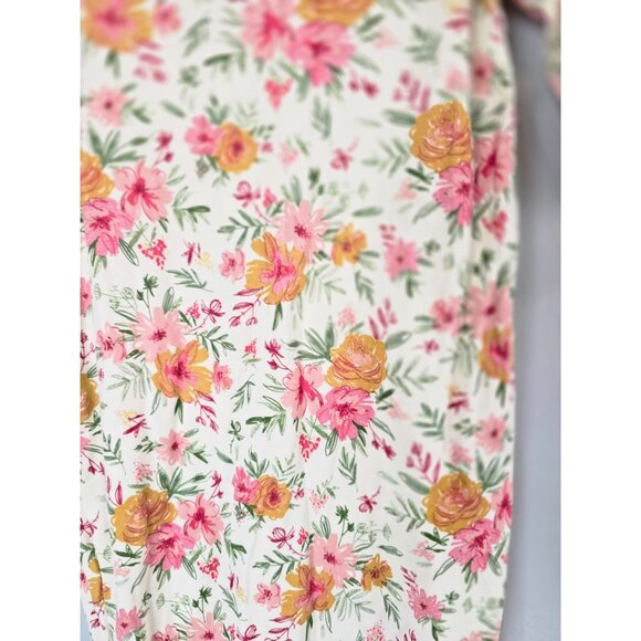 Mudpie Gown Infants 0-3 Months White Pink Knotted Gown Floral Bamboo Baby Girl - Picture 2 of 8